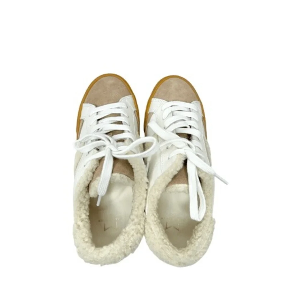 Marc Fisher Ltd. Sidewalk Low Top Sneakers White Leather Sherpa Suede Size 6